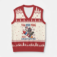 Y'all were Feral But I Low Key Love You V-Neck Knit Sweater Vest Raccoon Cute Teacher 4th of July