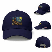 Bigfoot Blowing Dandelion Starry Night Baseball Cap Cryptid Mythical Creature National Park Monster Gift