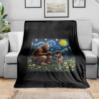 Bigfoot Blowing Dandelion Starry Night Throw Blanket Sasquatch Dad Fathers Day Father Son Matching