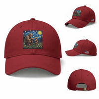 Bigfoot Blowing Dandelion Starry Night Baseball Cap Sasquatch Dad Fathers Day Father Son Matching