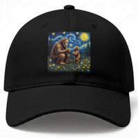 Bigfoot Blowing Dandelion Starry Night Baseball Cap Sasquatch Dad Fathers Day Father Son Matching