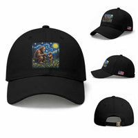 Bigfoot Blowing Dandelion Starry Night Baseball Cap Sasquatch Dad Fathers Day Father Son Matching