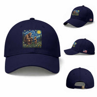 Bigfoot Blowing Dandelion Starry Night Baseball Cap Sasquatch Dad Fathers Day Father Son Matching
