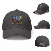 Bigfoot Blowing Dandelion Starry Night Baseball Cap Sasquatch Dad Fathers Day Father Son Matching