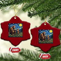 Bigfoot Blowing Dandelion Starry Night Ceramic Ornament Sasquatch Dad Fathers Day Father Son Matching