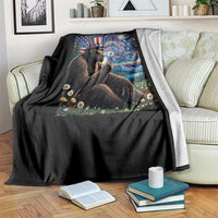 Bigfoot Blowing Dandelion Throw Blanket Sasquatch Van Gogh Starry Night 4th of July