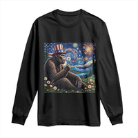 Bigfoot Blowing Dandelion Long Sleeve Shirt Sasquatch Van Gogh Starry Night 4th of July