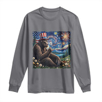 Bigfoot Blowing Dandelion Long Sleeve Shirt Sasquatch Van Gogh Starry Night 4th of July