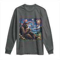 Bigfoot Blowing Dandelion Long Sleeve Shirt Sasquatch Van Gogh Starry Night 4th of July