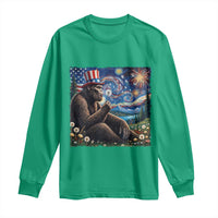 Bigfoot Blowing Dandelion Long Sleeve Shirt Sasquatch Van Gogh Starry Night 4th of July