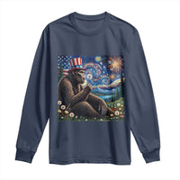 Bigfoot Blowing Dandelion Long Sleeve Shirt Sasquatch Van Gogh Starry Night 4th of July