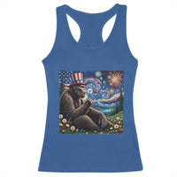 Bigfoot Blowing Dandelion Racerback Tank Top Sasquatch Van Gogh Starry Night 4th of July