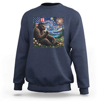 Bigfoot Blowing Dandelion Sweatshirt Sasquatch Van Gogh Starry Night 4th of July
