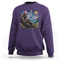 Bigfoot Blowing Dandelion Sweatshirt Sasquatch Van Gogh Starry Night 4th of July