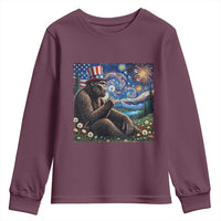 Bigfoot Blowing Dandelion Youth Sweatshirt Sasquatch Van Gogh Starry Night 4th of July