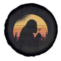 Bigfoot Blowing Dandelion Spare Tire Cover Retro Sunset Forest