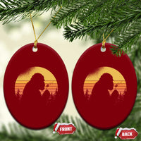 Bigfoot Blowing Dandelion Ceramic Ornament Retro Sunset Forest