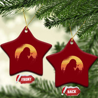 Bigfoot Blowing Dandelion Ceramic Ornament Retro Sunset Forest