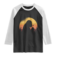 Bigfoot Blowing Dandelion Raglan Shirt Retro Sunset Forest