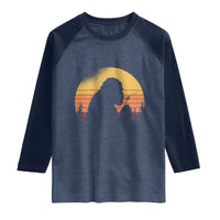 Bigfoot Blowing Dandelion Raglan Shirt Retro Sunset Forest