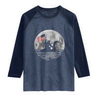 Bigfoot Loch Ness Monster 4th of July Raglan Shirt Funny Cryptid Moon Night