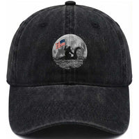 Bigfoot Loch Ness Monster 4th of July Washed Cotton Baseball Cap Funny Cryptid Moon Night