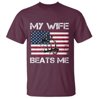 Funny Husband Sarcastic T Shirt American Flag My Wife Beats Me - Wonder Print Shop