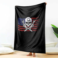 Skeleton Mechanic Throw Blanket American Flag Patriotic Car Repair - Wonder Print Shop