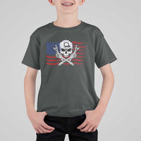 Skeleton Mechanic T Shirt For Kid American Flag Patriotic Car Repair - Wonder Print Shop