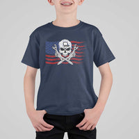 Skeleton Mechanic T Shirt For Kid American Flag Patriotic Car Repair - Wonder Print Shop