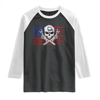 Skeleton Mechanic Raglan Shirt American Flag Patriotic Car Repair - Wonder Print Shop