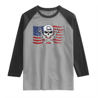 Skeleton Mechanic Raglan Shirt American Flag Patriotic Car Repair - Wonder Print Shop