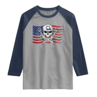 Skeleton Mechanic Raglan Shirt American Flag Patriotic Car Repair - Wonder Print Shop