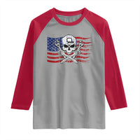 Skeleton Mechanic Raglan Shirt American Flag Patriotic Car Repair - Wonder Print Shop