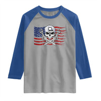 Skeleton Mechanic Raglan Shirt American Flag Patriotic Car Repair - Wonder Print Shop