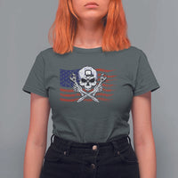 Skeleton Mechanic T Shirt For Women American Flag Patriotic Car Repair - Wonder Print Shop