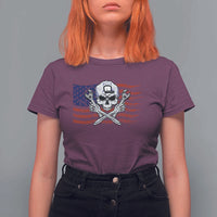 Skeleton Mechanic T Shirt For Women American Flag Patriotic Car Repair - Wonder Print Shop