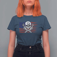 Skeleton Mechanic T Shirt For Women American Flag Patriotic Car Repair - Wonder Print Shop