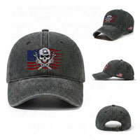 Skeleton Mechanic Washed Cotton Baseball Cap American Flag Patriotic Car Repair