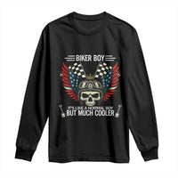 Skull Biker American Flag Motorcycle Biker Son Long Sleeve Shirt - Wonder Print Shop
