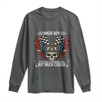 Skull Biker American Flag Motorcycle Biker Son Long Sleeve Shirt - Wonder Print Shop