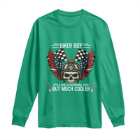 Skull Biker American Flag Motorcycle Biker Son Long Sleeve Shirt - Wonder Print Shop