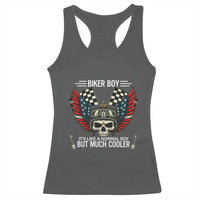 Skull Biker American Flag Motorcycle Biker Son Racerback Tank Top - Wonder Print Shop