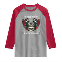 Skull Biker American Flag Motorcycle Biker Son Raglan Shirt - Wonder Print Shop