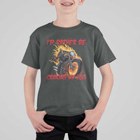 Funny Biker Skeleton Motorcycle Rider T Shirt For Kid I Would Rather Be Cranking My Hog - Wonder Print Shop