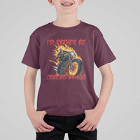 Funny Biker Skeleton Motorcycle Rider T Shirt For Kid I Would Rather Be Cranking My Hog - Wonder Print Shop