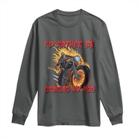 Funny Biker Skeleton Motorcycle Rider Long Sleeve Shirt I Would Rather Be Cranking My Hog - Wonder Print Shop