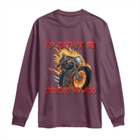 Funny Biker Skeleton Motorcycle Rider Long Sleeve Shirt I Would Rather Be Cranking My Hog - Wonder Print Shop