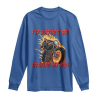 Funny Biker Skeleton Motorcycle Rider Long Sleeve Shirt I Would Rather Be Cranking My Hog - Wonder Print Shop