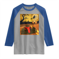 Vintage Race Car Halloween Pumpkin Retro Racing Raglan Shirt - Wonder Print Shop
